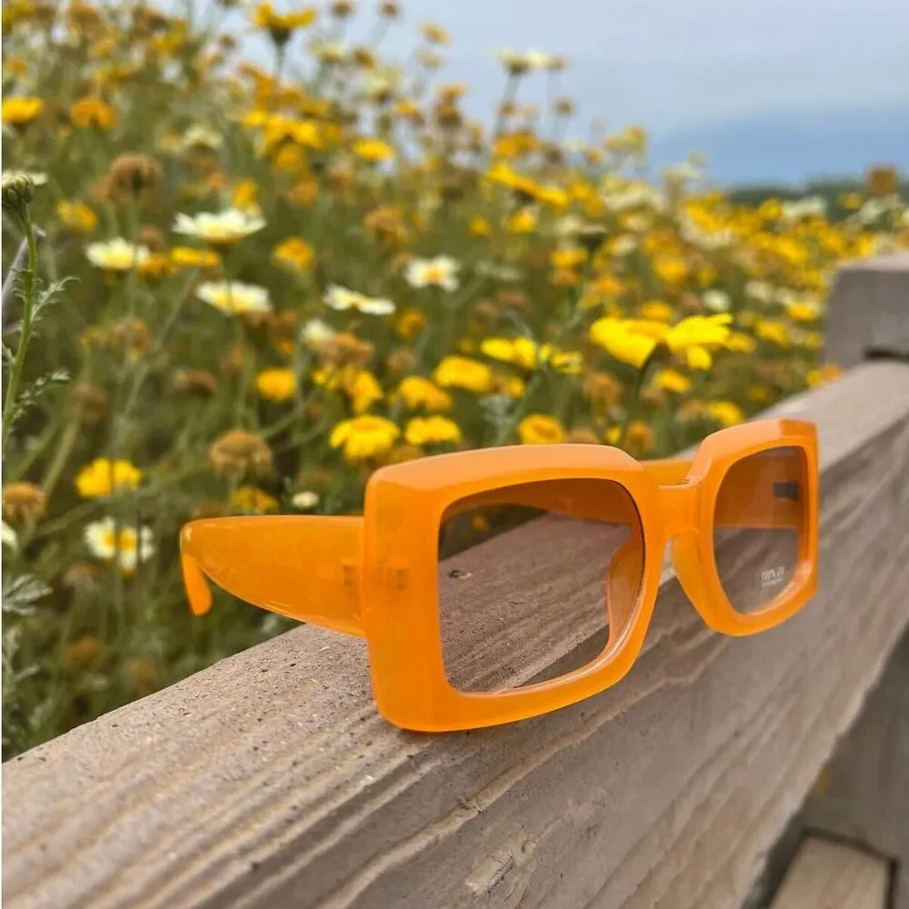 Sunglasses orange color smooth plain square light tint edc baddie  cottagecore